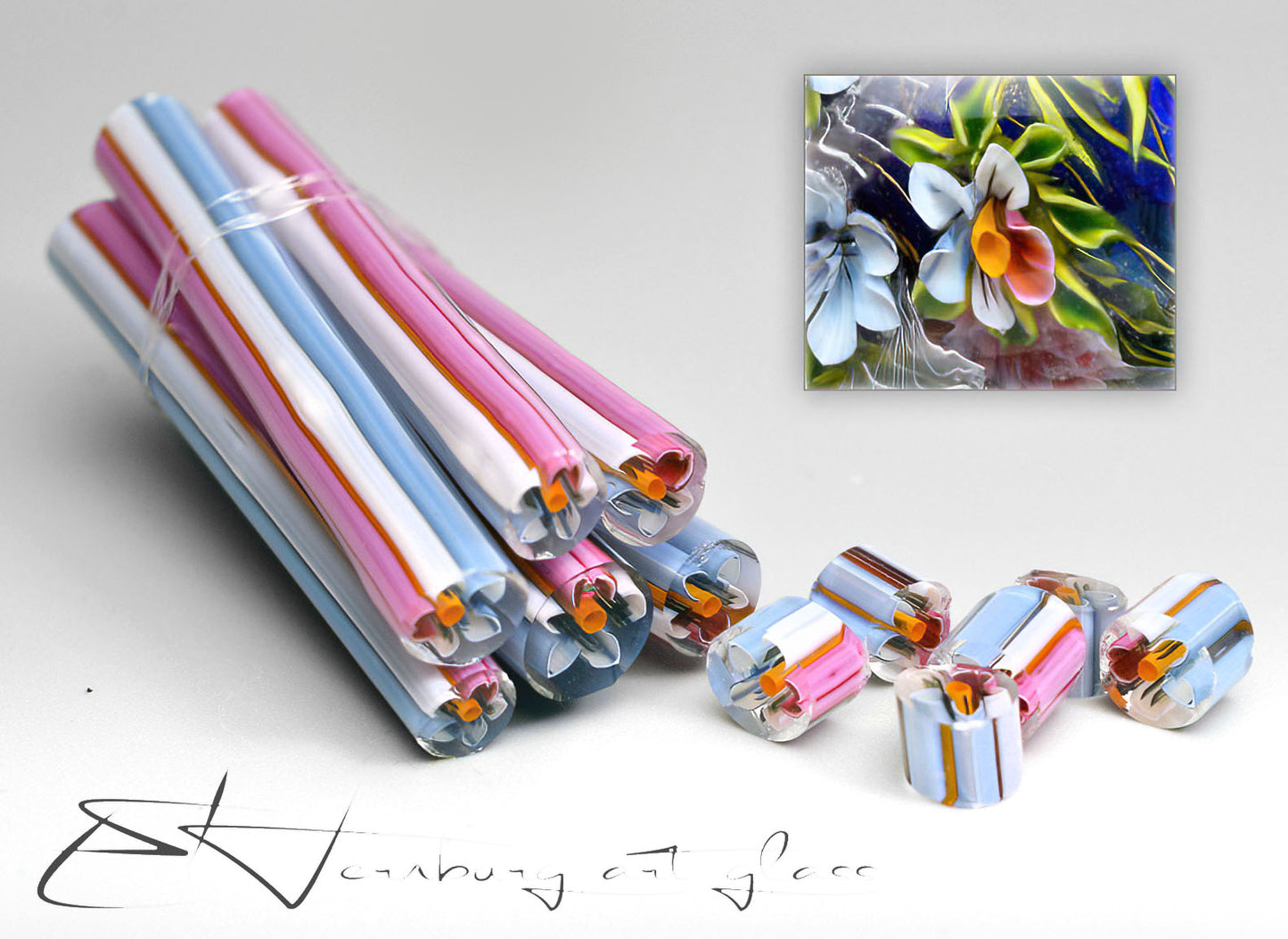 Murini flowers. Sticks 5 cm long. Materials for lampwork. Glass COE104