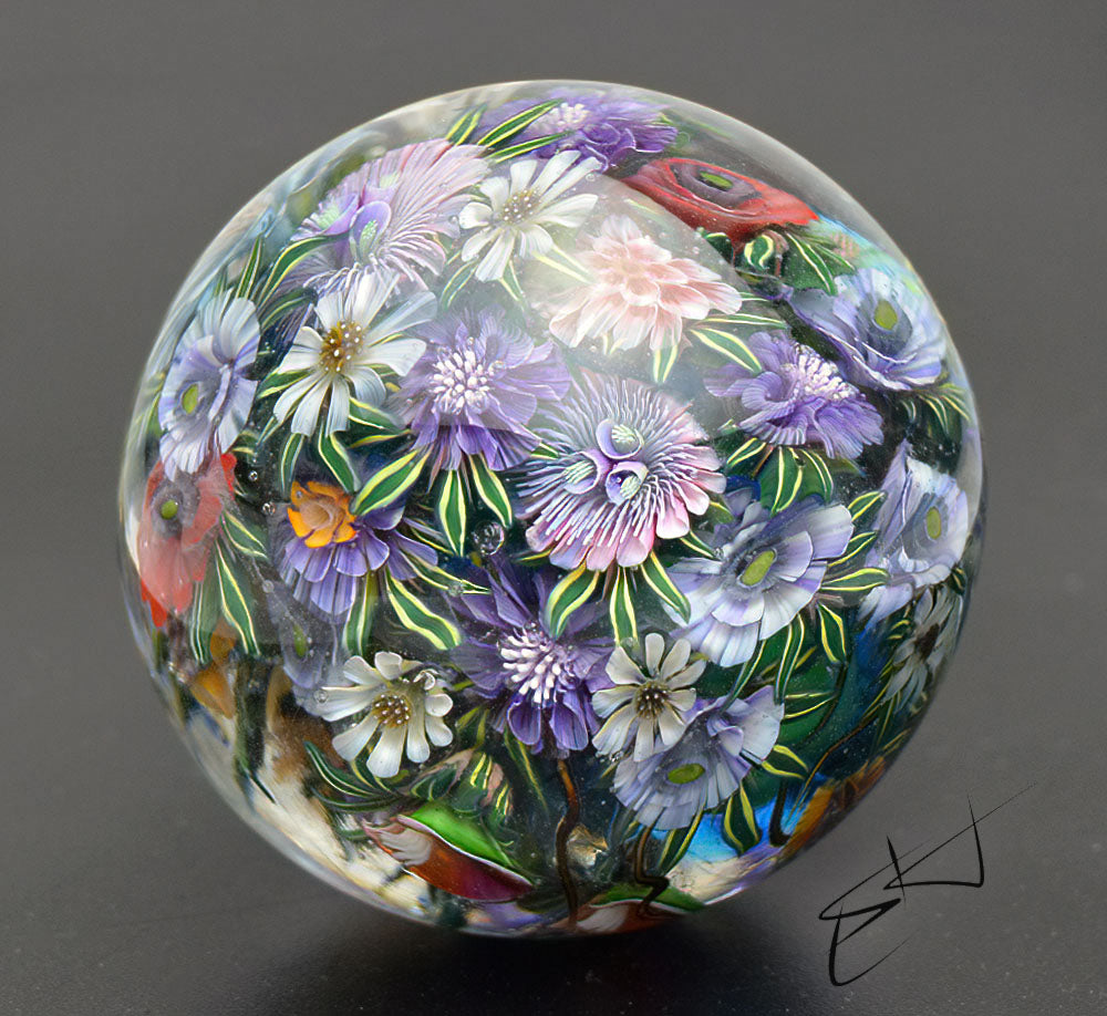 Marble  Floral Storm. Glass. Collectible ball. Diameter 50 mm - 1.96 inch