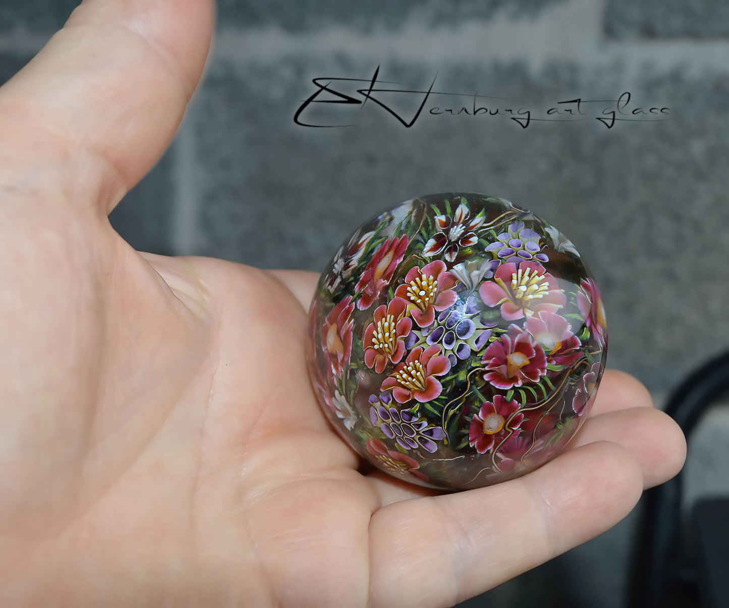 Marble. Glass. Diameter 2.13 inch