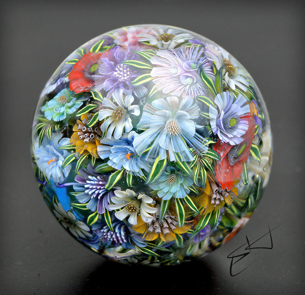 Marble  Floral Storm. Glass. Collectible ball. Diameter 50 mm - 1.96 inch