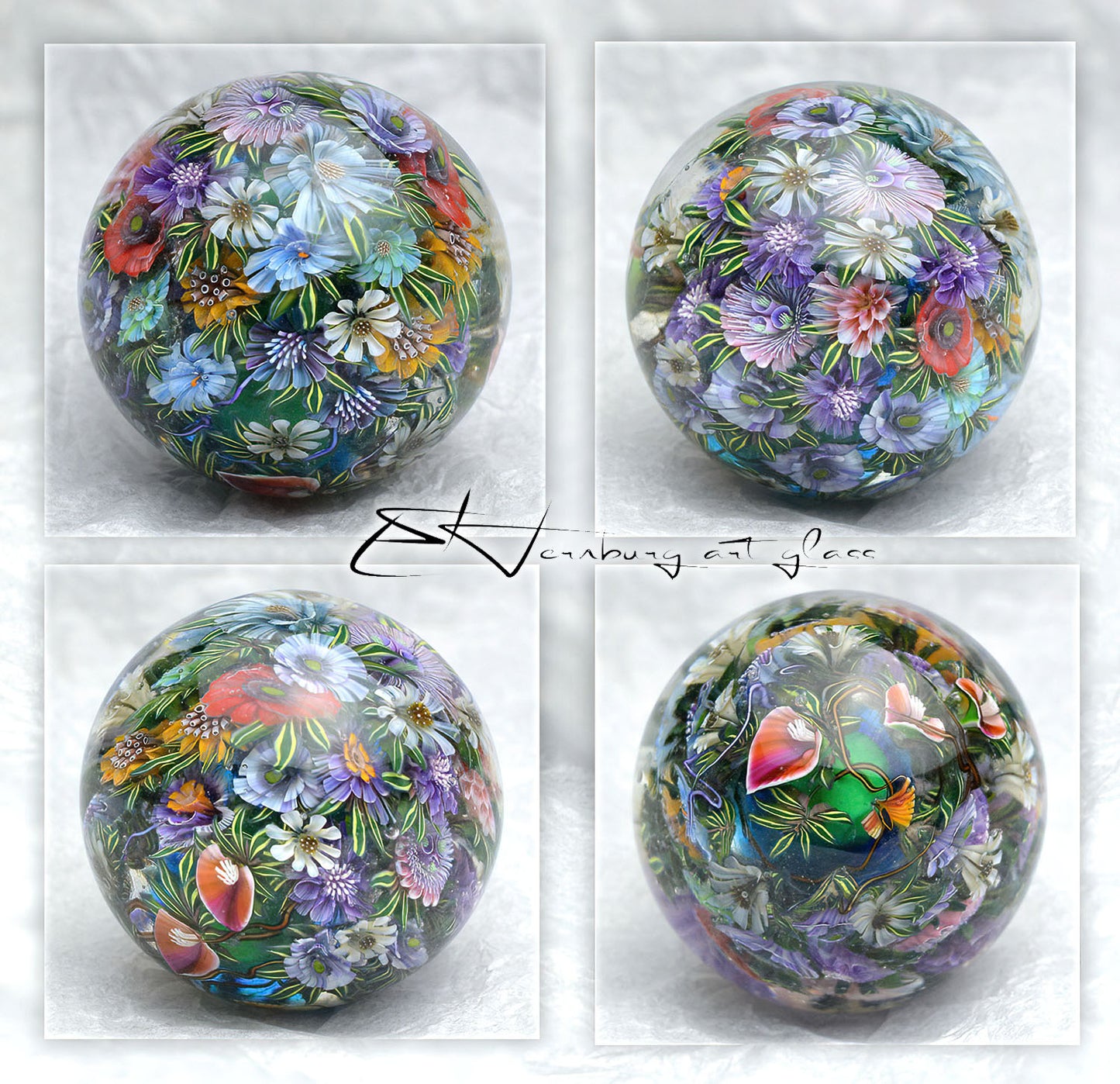 Marble  Floral Storm. Glass. Collectible ball. Diameter 50 mm - 1.96 inch