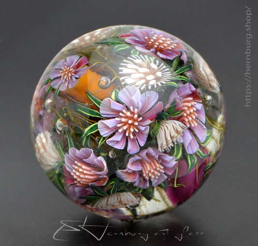 Marble. Collectible Sphere “Wild Bloom”. Glass. . Diameter — 42 mm (1.65”)