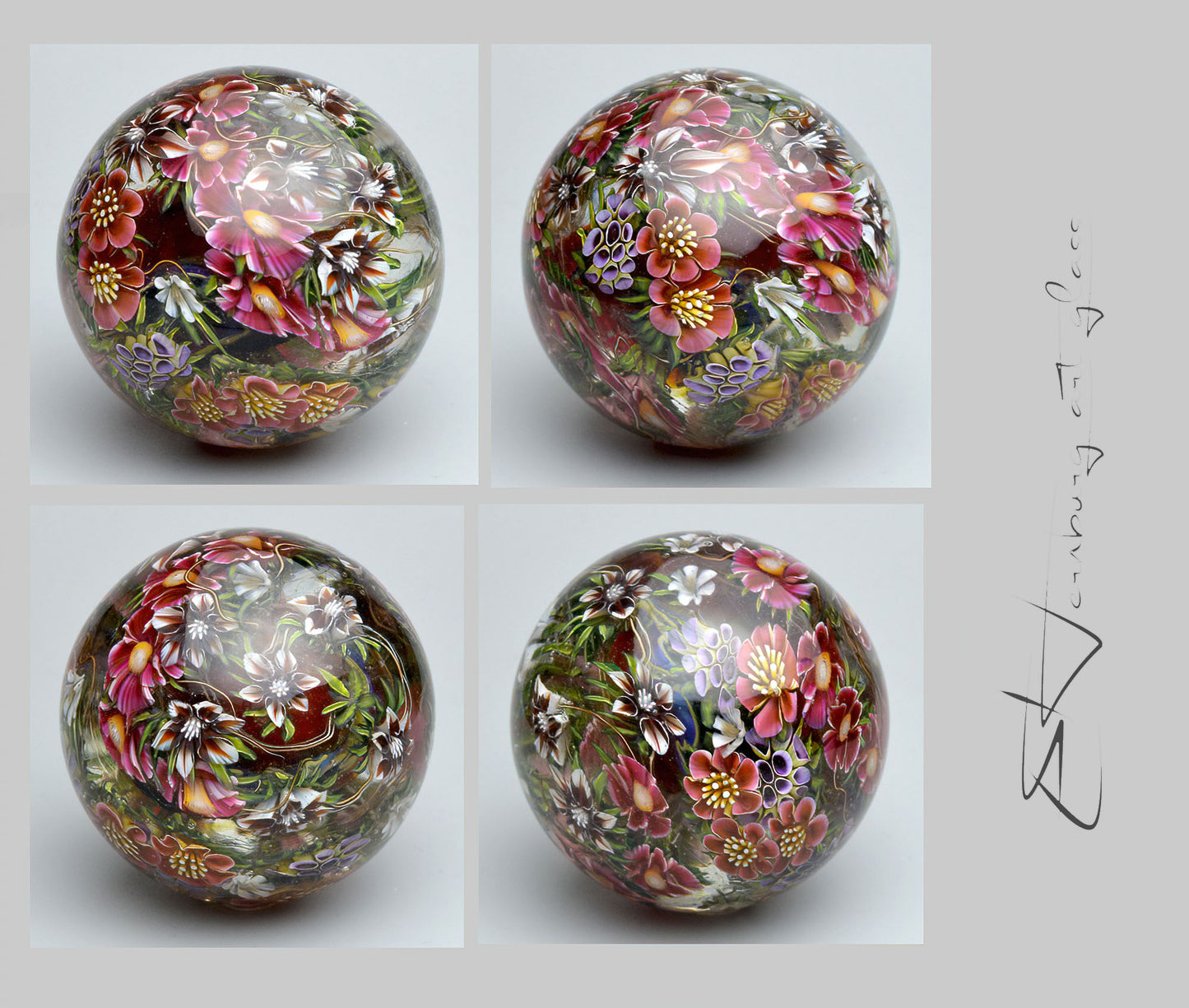 Marble. Glass. Diameter 2.13 inch