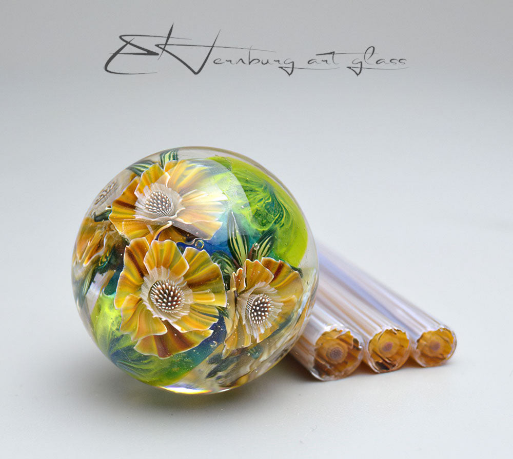 Murini flowers. Sticks 5 cm long. Materials for lampwork. Glass COE104