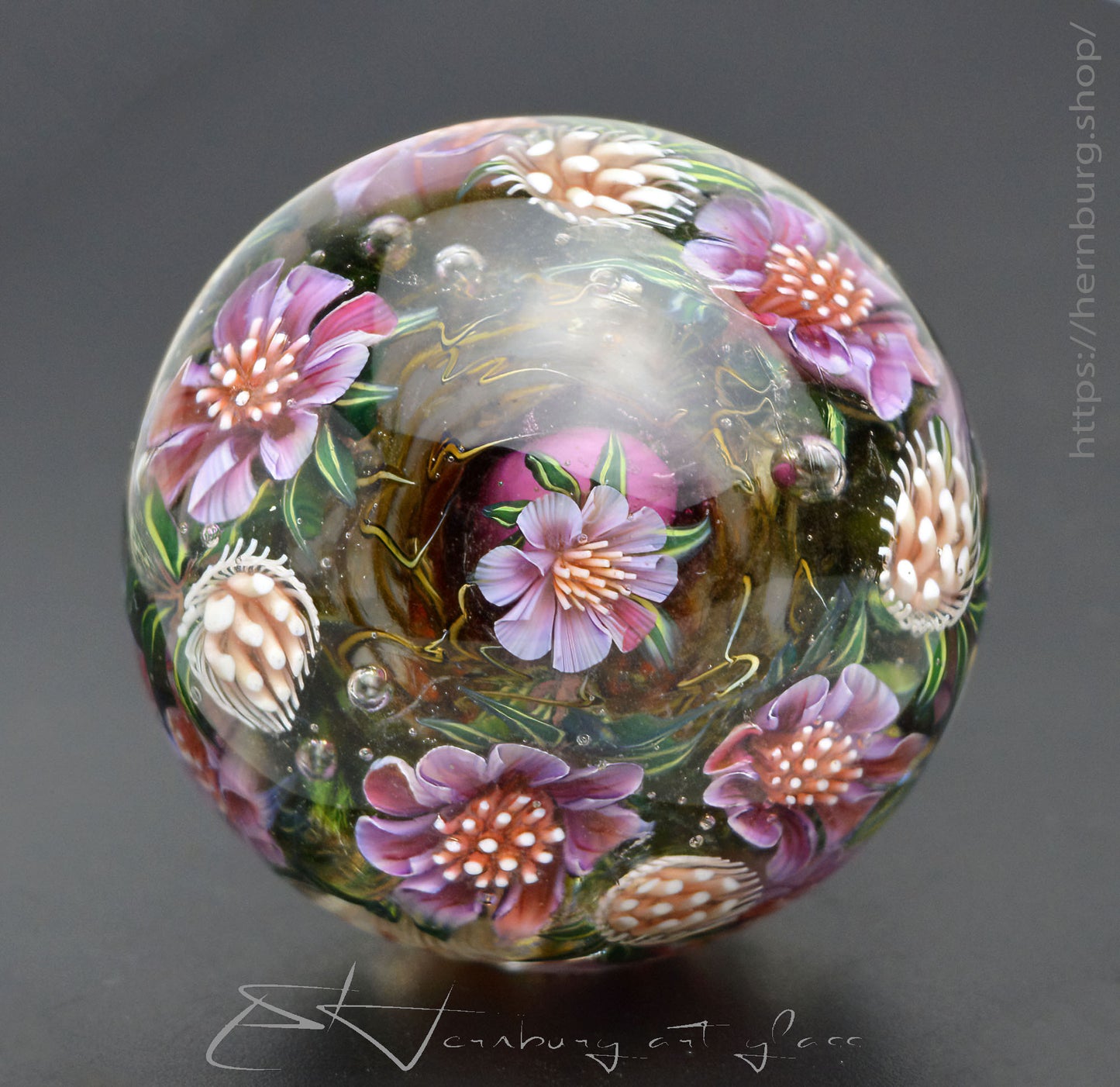 Marble. Collectible Sphere “Wild Bloom”. Glass. . Diameter — 42 mm (1.65”)