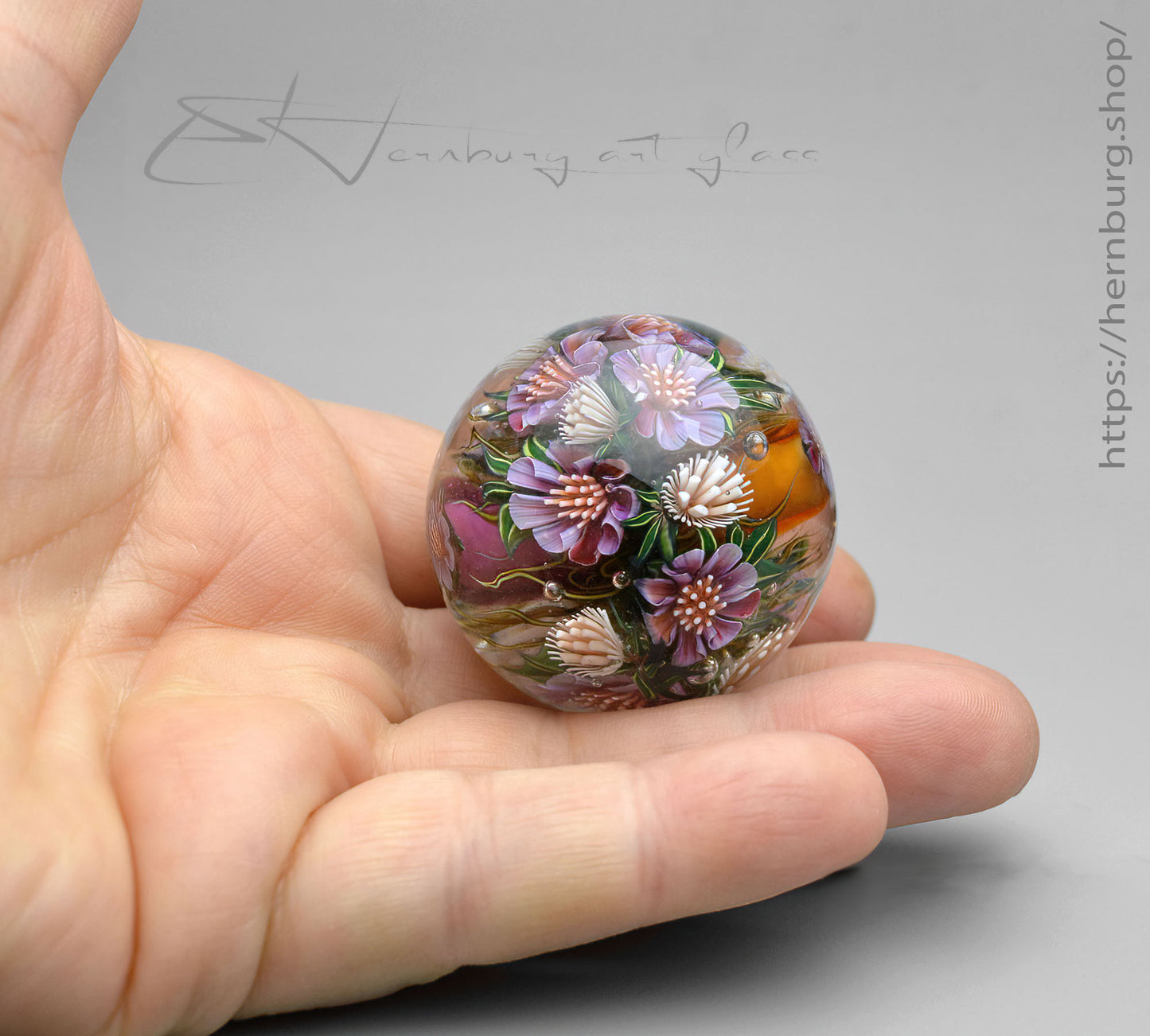 Marble. Collectible Sphere “Wild Bloom”. Glass. . Diameter — 42 mm (1.65”)
