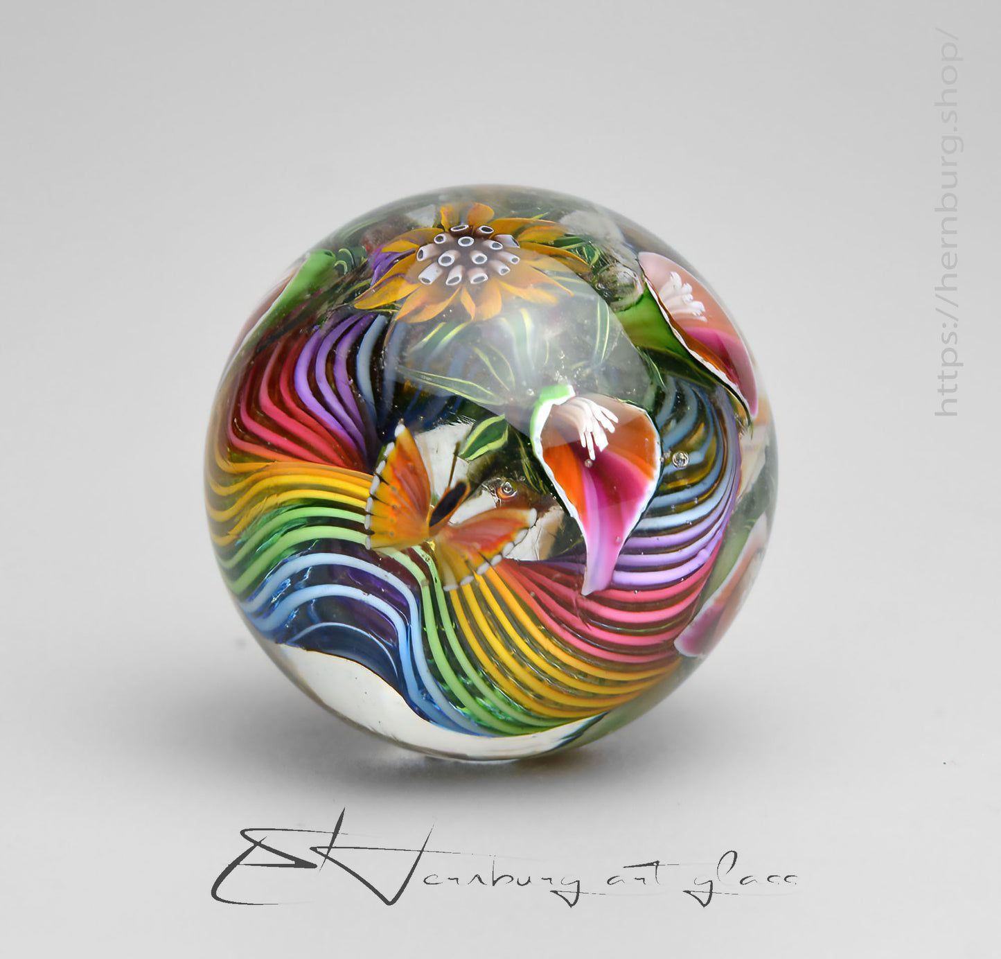Marble "Flow of Joy" Glass. Collectible sphere. Diameter — 30 mm (1.18”).