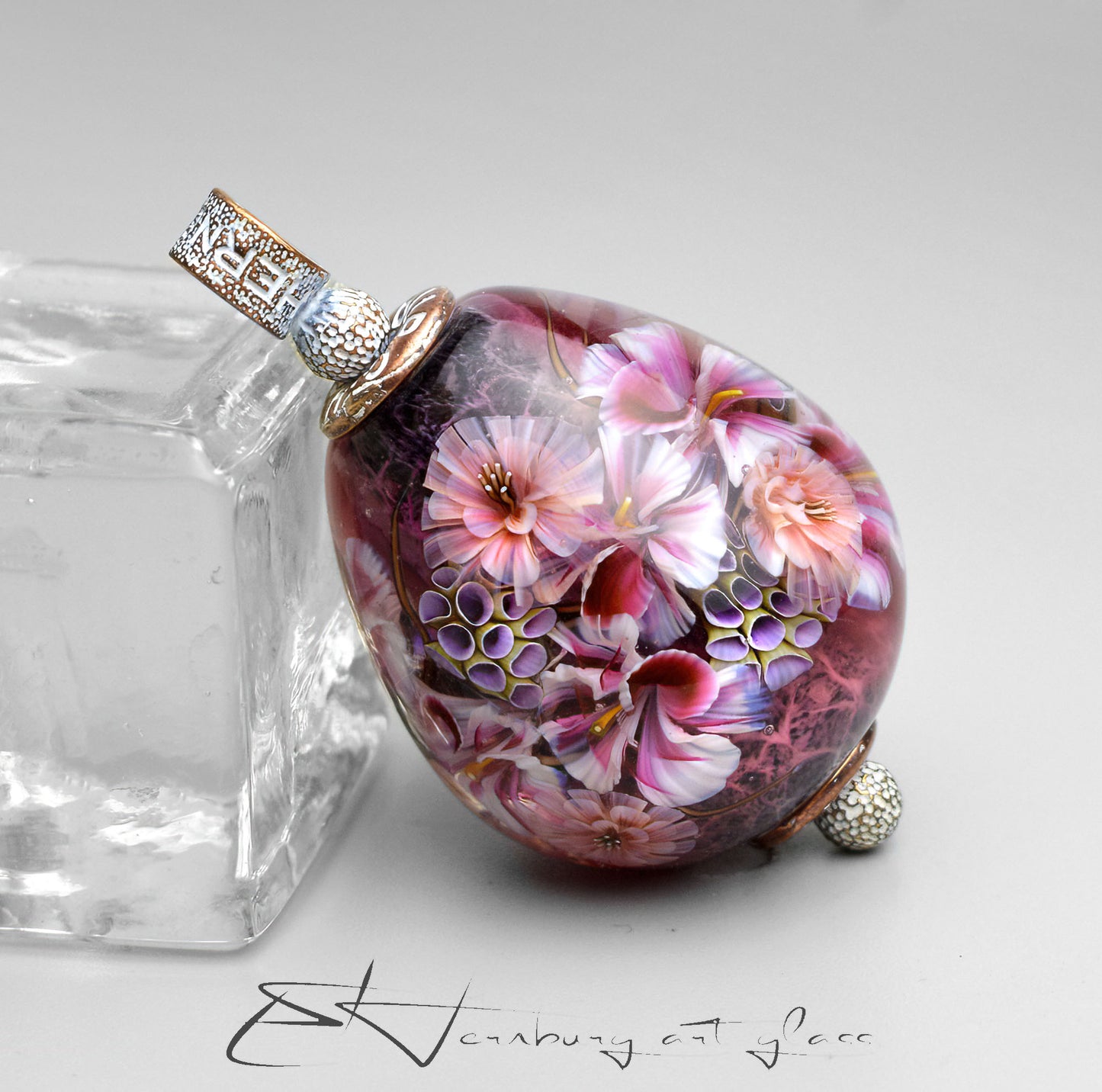 Pendant. Pink Nectar. Lampwork glass pendant.