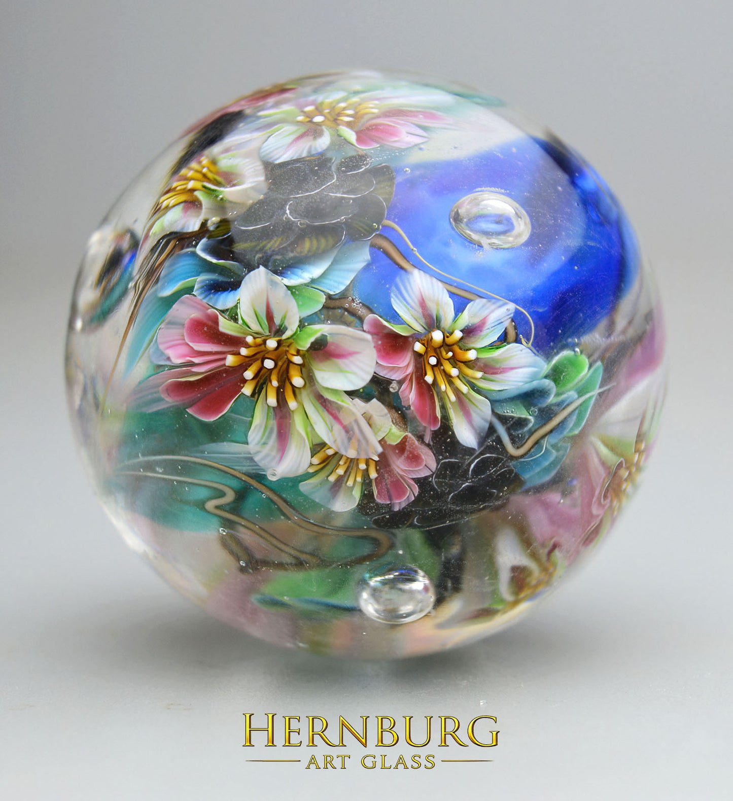 Marble. Collectible Sphere “Blue Haven”. Glass. . Diameter — 40 mm (1.57”)