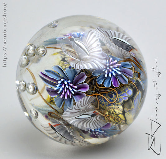 Marble "Postcard from Kyoto" Glass. Collectible sphere. Diameter — 39 mm (1.54”).