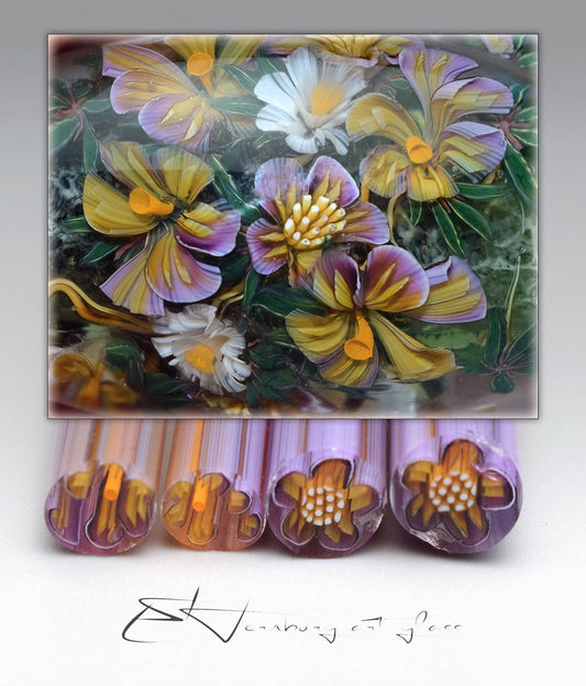 Murini flowers. Sticks 5 cm long. Materials for lampwork. Glass COE104