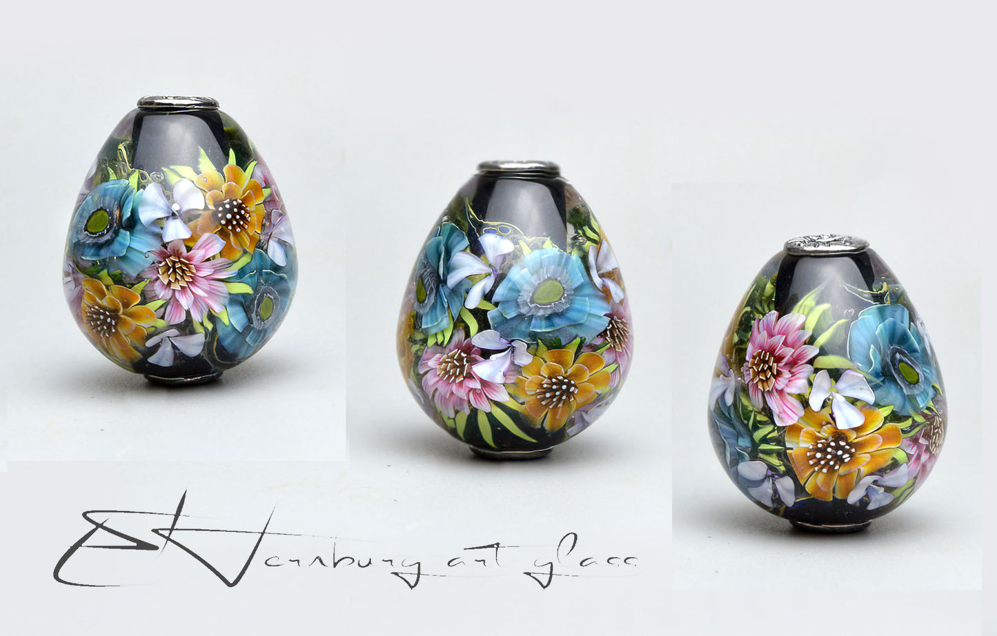 Pendant. Flower Mosaic. Lampwork glass pendant.