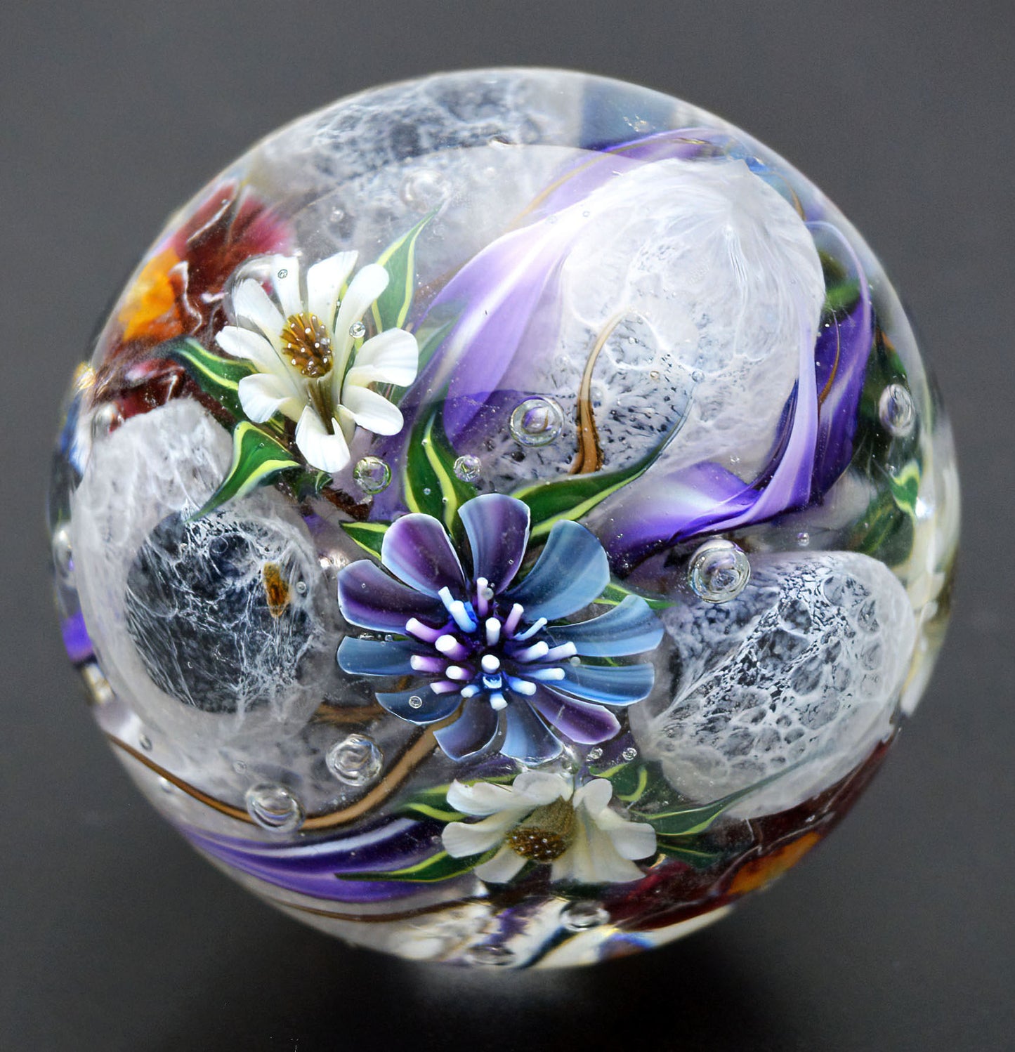 Marble "Silkworm’s Dream" Glass. Collectible ball. Diameter 44 mm - 1.73 inch