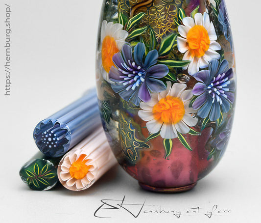 Murrini Flowers and Leaves Set of three sticks. Materials for lampwork. Glass COE104