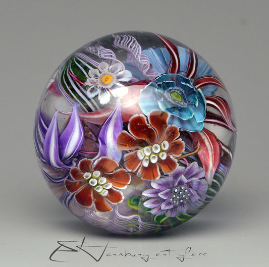 Marble “The Flowers of That Night” Glass. Collectible ball. Diameter 44 mm (1.73 inches)