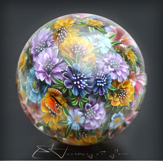 Marbe. "Floral Round Dance" Glass. Collectible ball. Diameter 55 mm - 2.16 inch