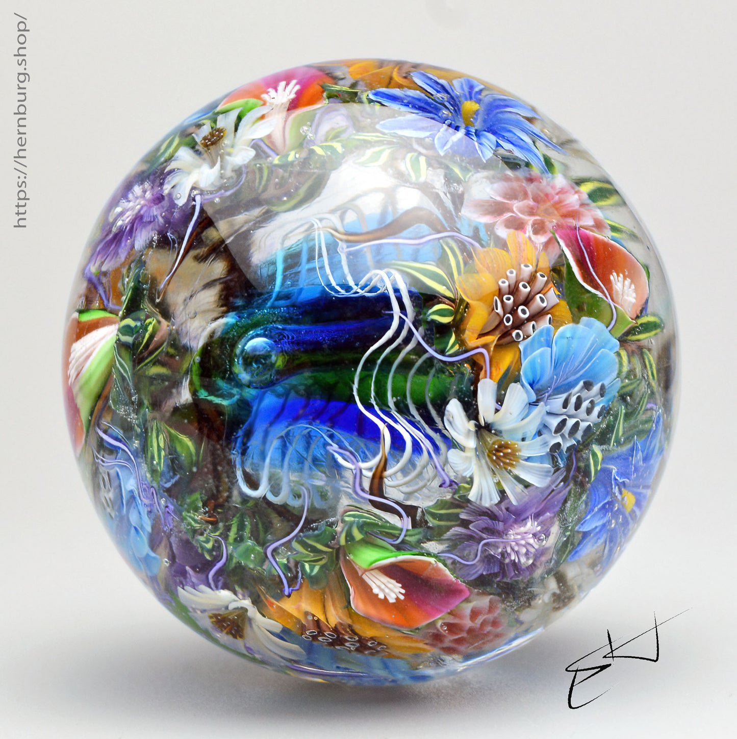Marble Echo of the Garden. Glass. Collectible ball. Diameter 50 mm - 1.96 inch