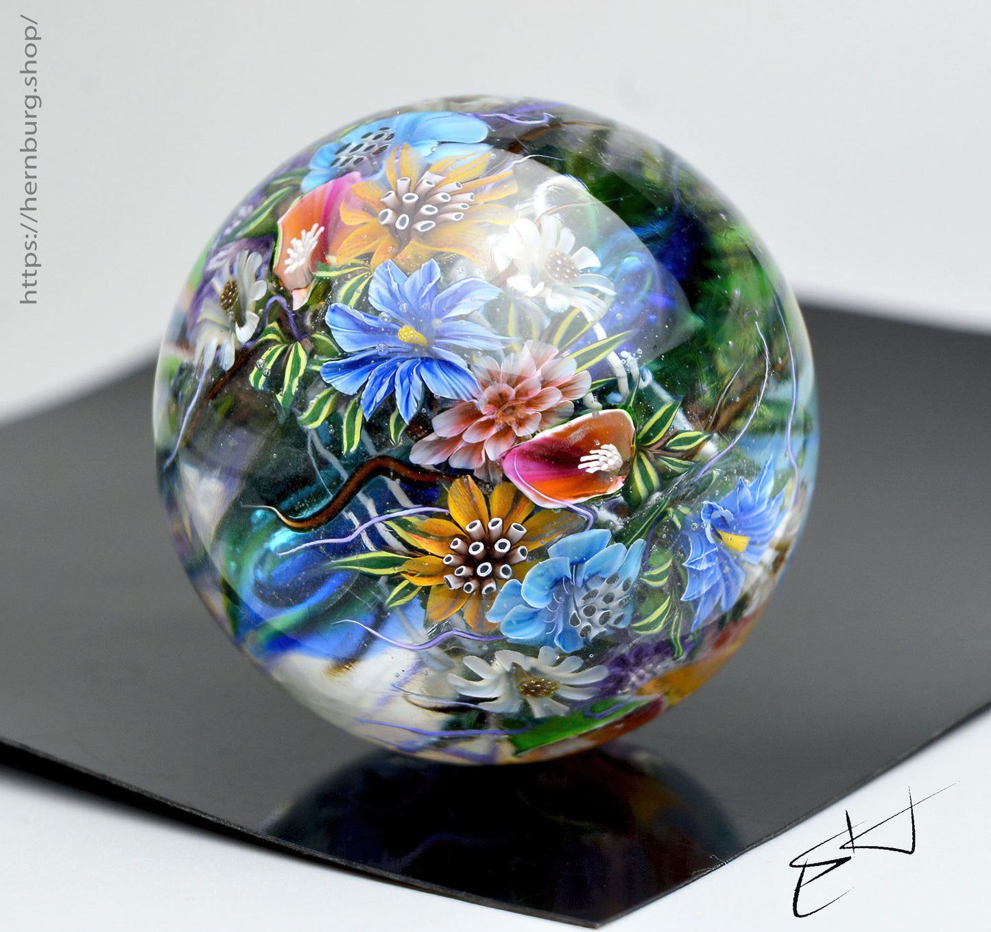 Marble Echo of the Garden. Glass. Collectible ball. Diameter 50 mm - 1.96 inch