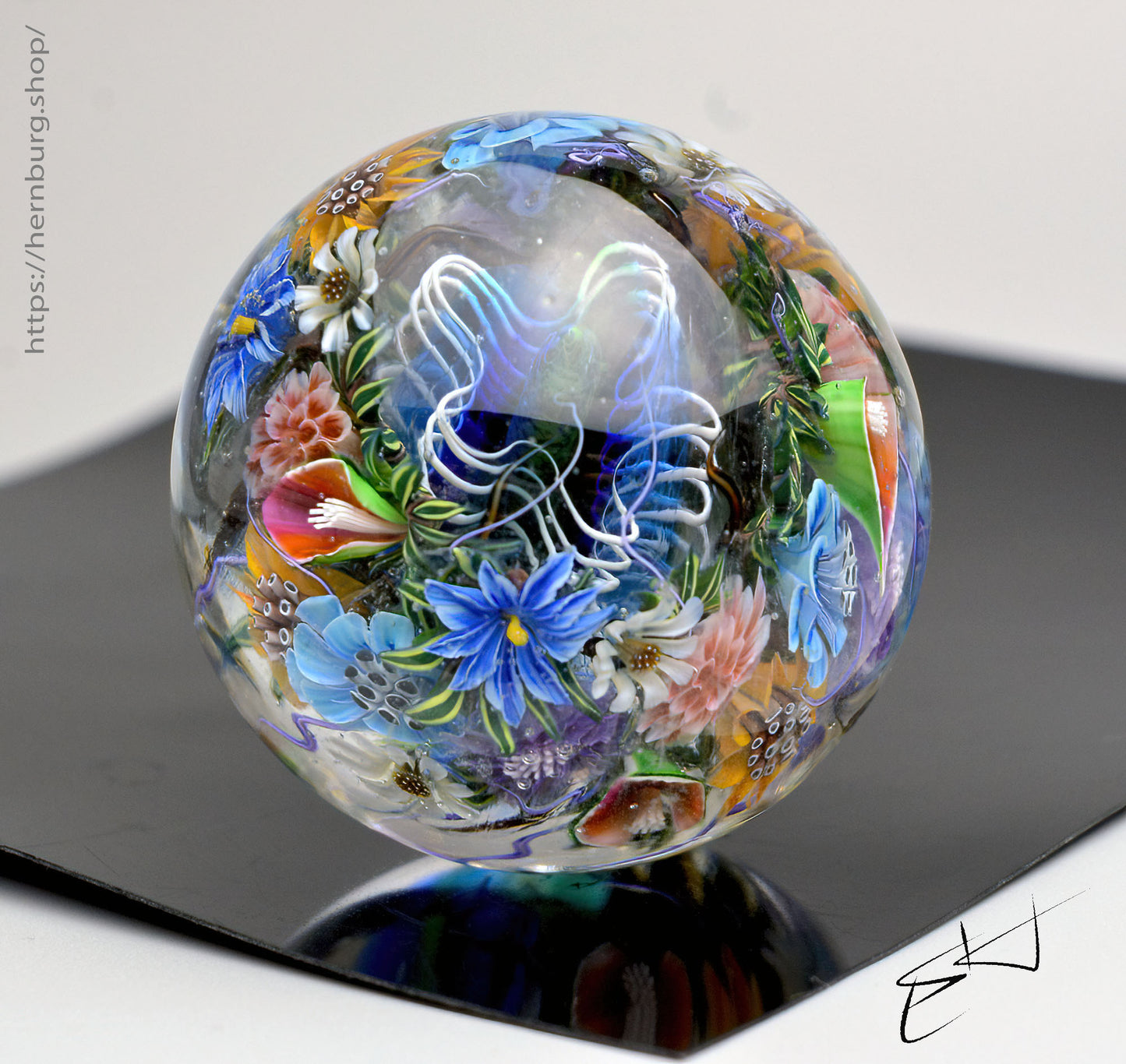 Marble Echo of the Garden. Glass. Collectible ball. Diameter 50 mm - 1.96 inch