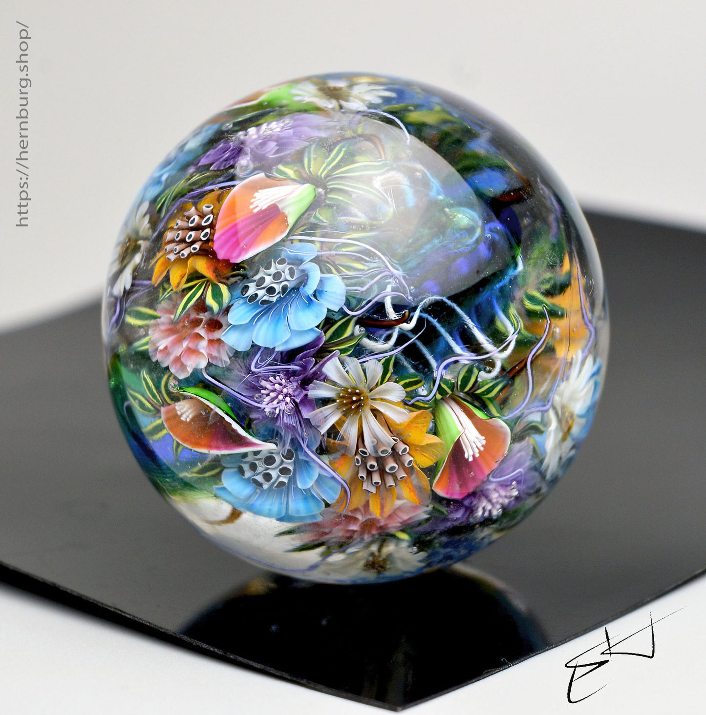 Marble Echo of the Garden. Glass. Collectible ball. Diameter 50 mm - 1.96 inch