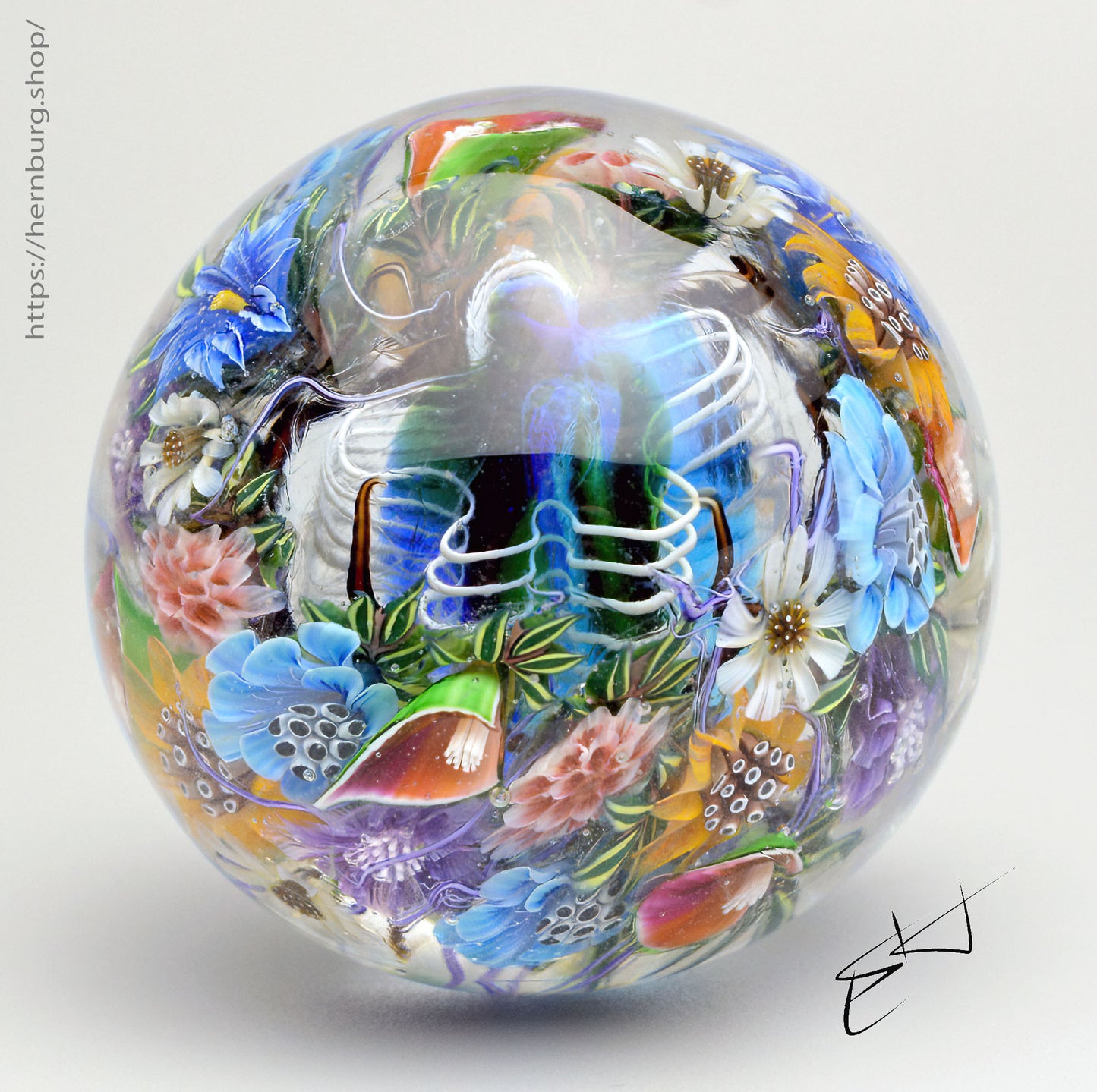 Marble Echo of the Garden. Glass. Collectible ball. Diameter 50 mm - 1.96 inch