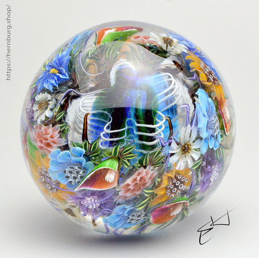 Marble Echo of the Garden. Glass. Collectible ball. Diameter 50 mm - 1.96 inch