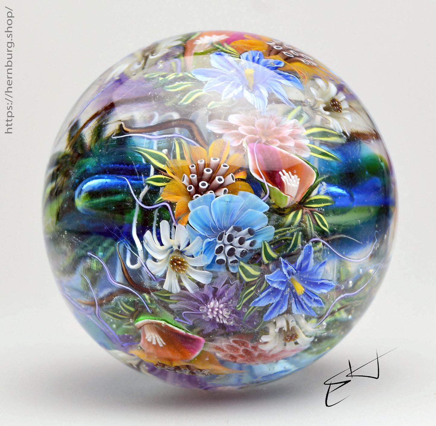 Marble Echo of the Garden. Glass. Collectible ball. Diameter 50 mm - 1.96 inch