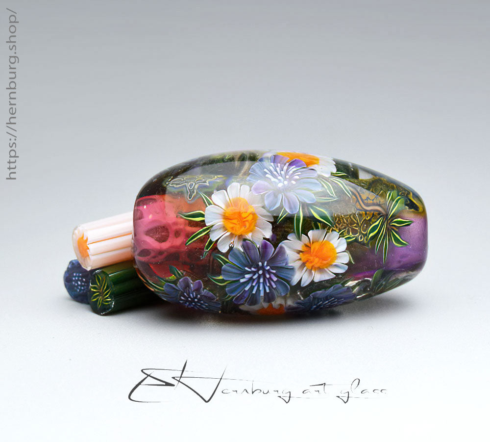 Murrini Flowers and Leaves Set of three sticks. Materials for lampwork. Glass COE104