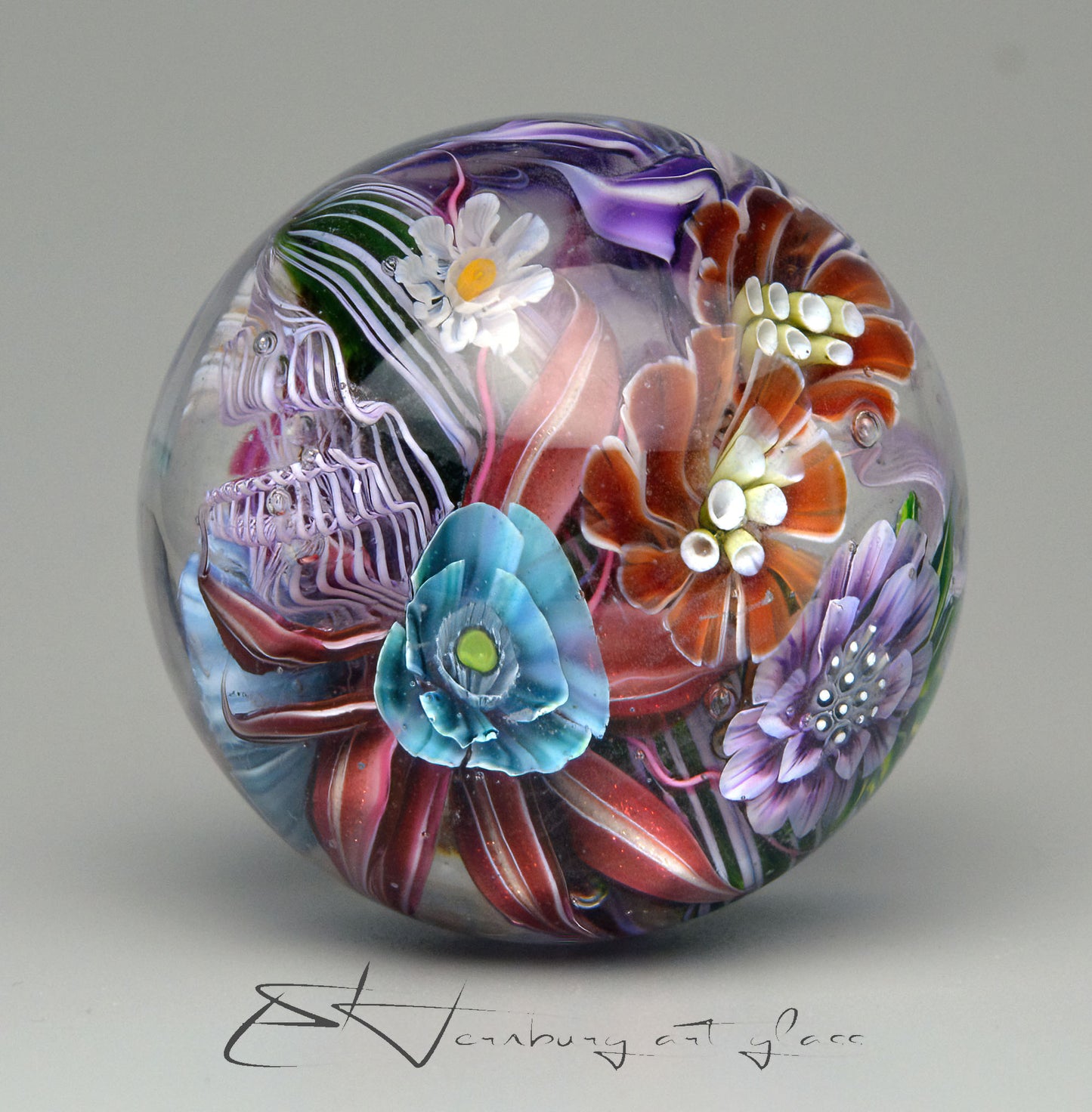 Marble “The Flowers of That Night” Glass. Collectible ball. Diameter 44 mm (1.73 inches)