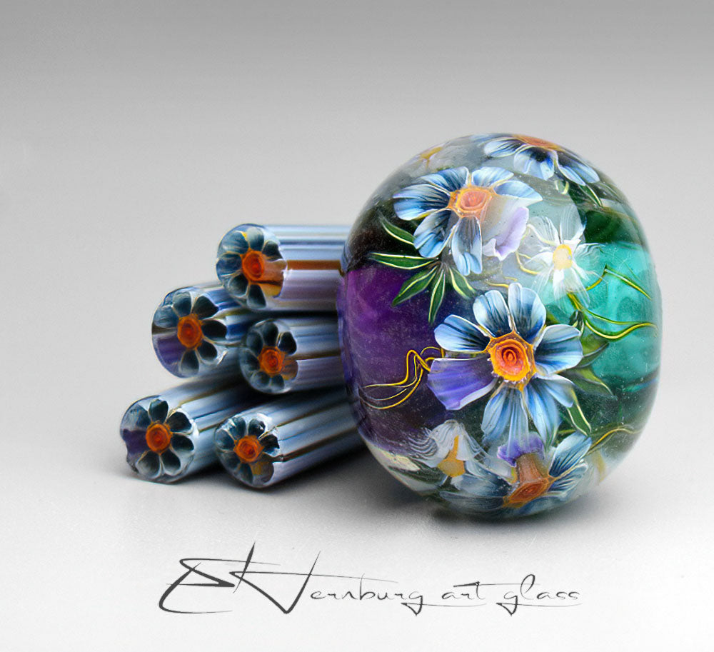 Murini flowers. Sticks 5 cm long. Materials for lampwork. Glass COE104