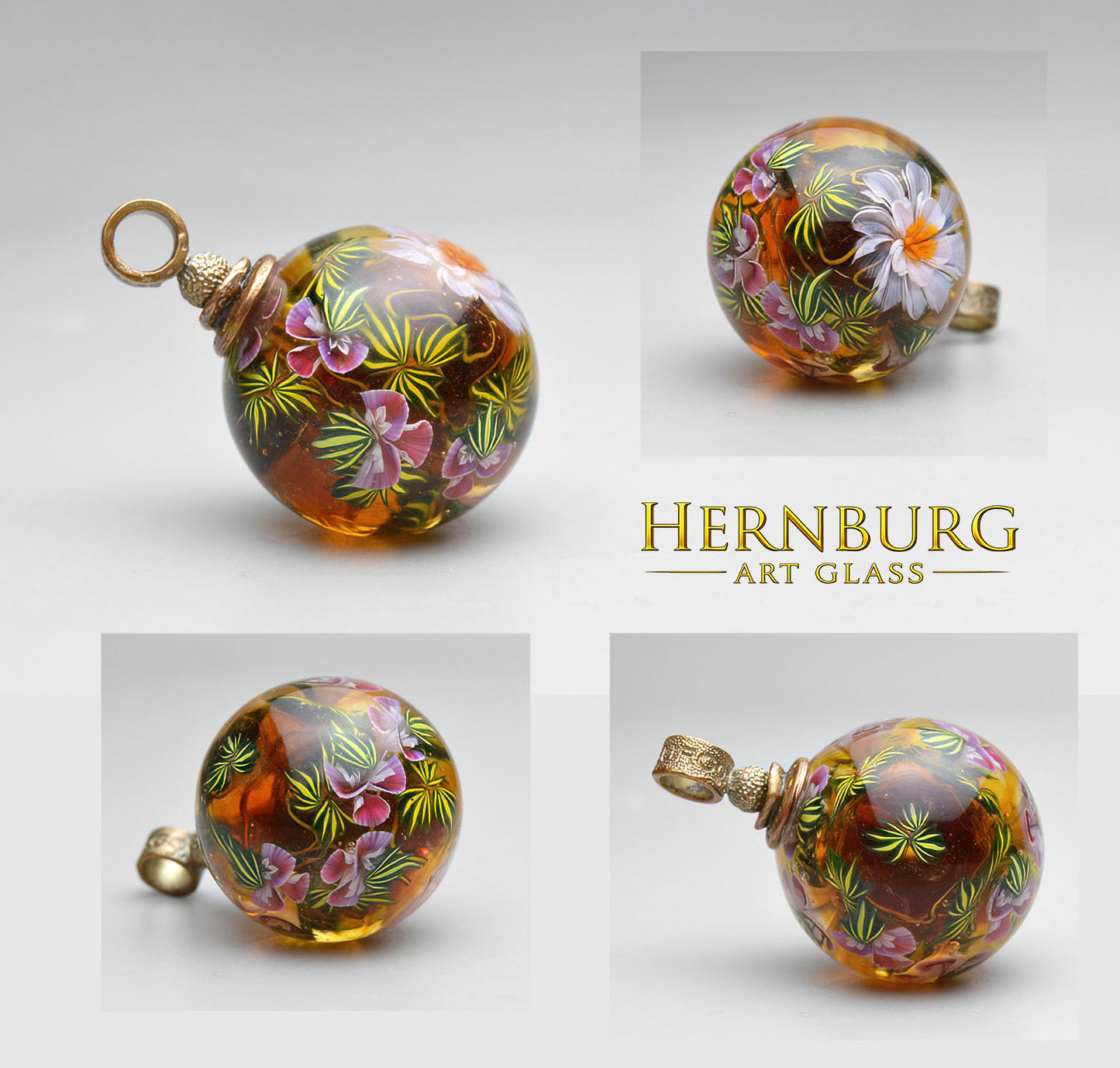 Orbella AMBER OASIS. Lampwork glass pendant.