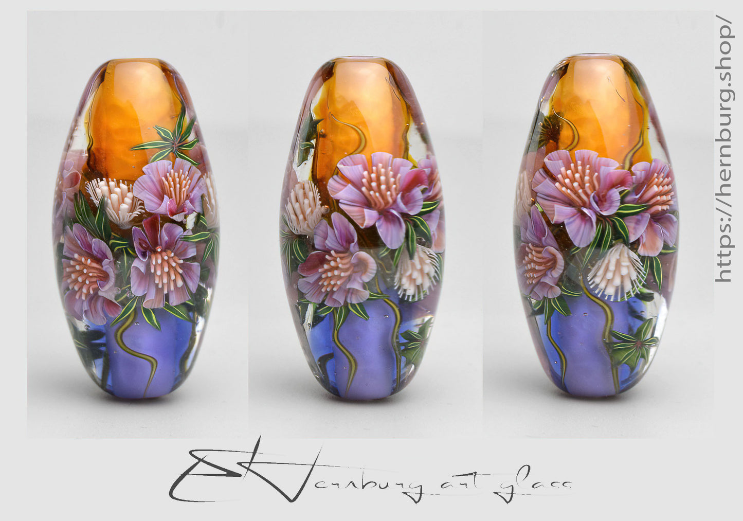 Pendant. Golden Dawn. Lampwork glass pendant.