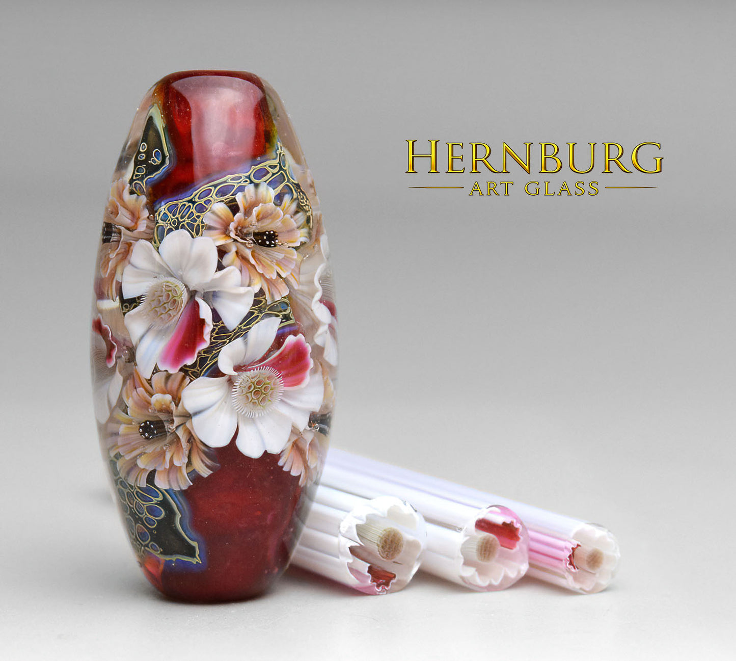 Murini flowers. RED WINK . Sticks 5 cm long. Materials for lampwork. Glass COE104