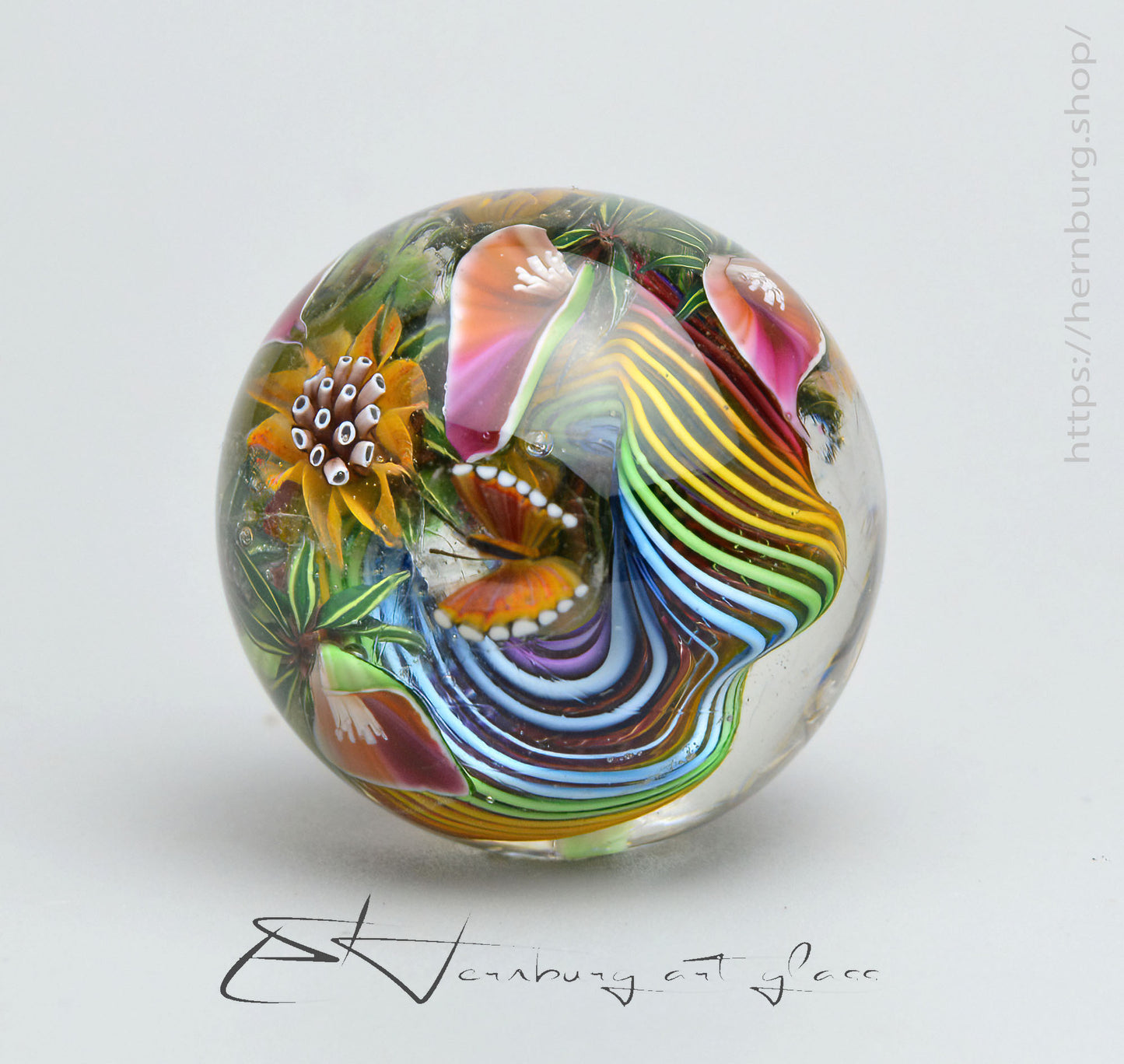 Marble "Flow of Joy" Glass. Collectible sphere. Diameter — 30 mm (1.18”).