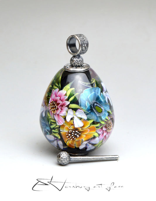 Pendant. Flower Mosaic. Lampwork glass pendant.