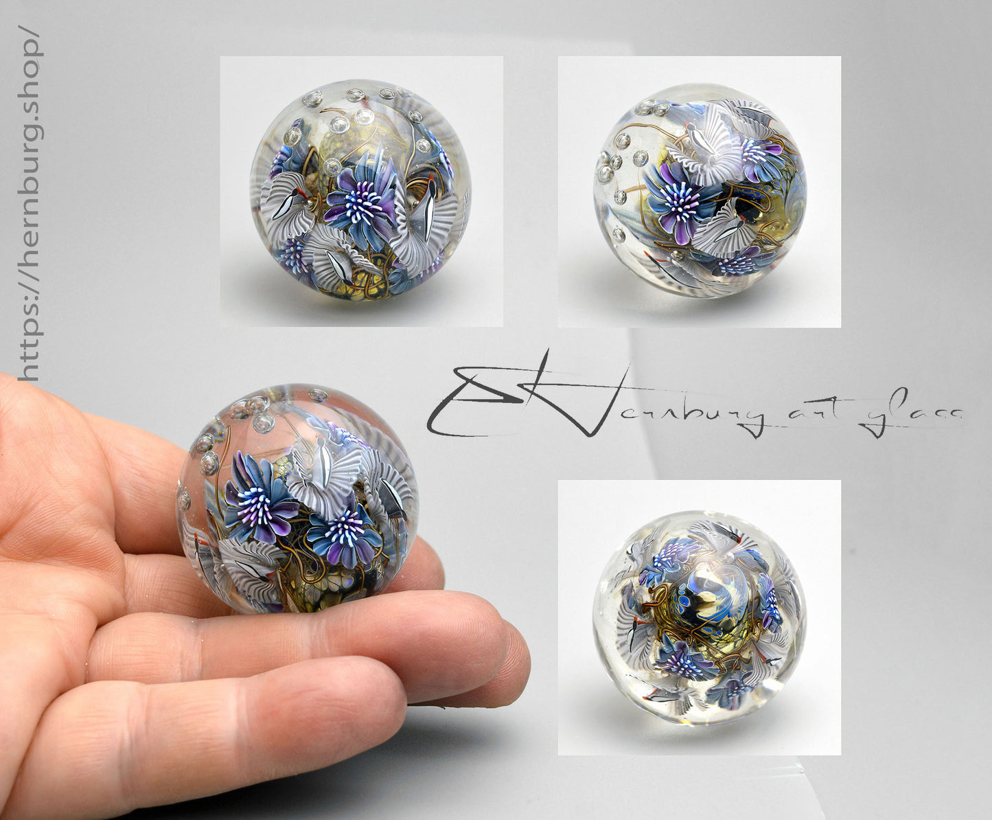 Marble "Postcard from Kyoto" Glass. Collectible sphere. Diameter — 39 mm (1.54”).