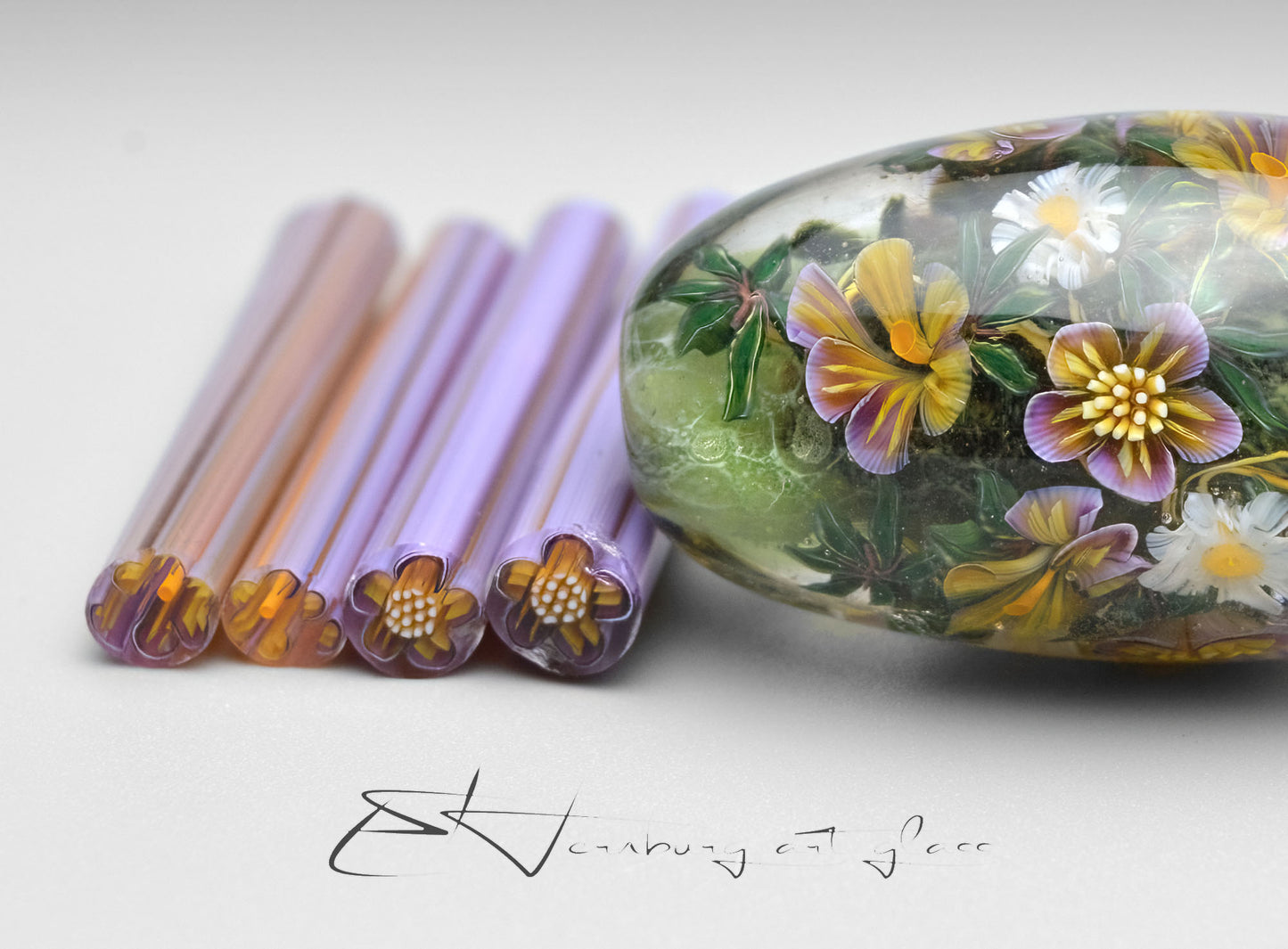 Murini flowers. Sticks 5 cm long. Materials for lampwork. Glass COE104