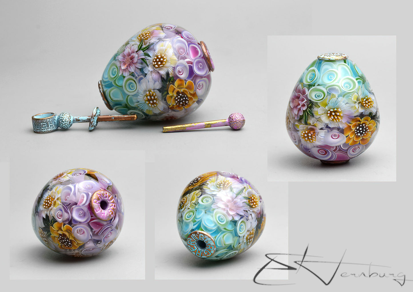 Pendant. "Kaleidoscope yellow". Lampwork glass pendant.