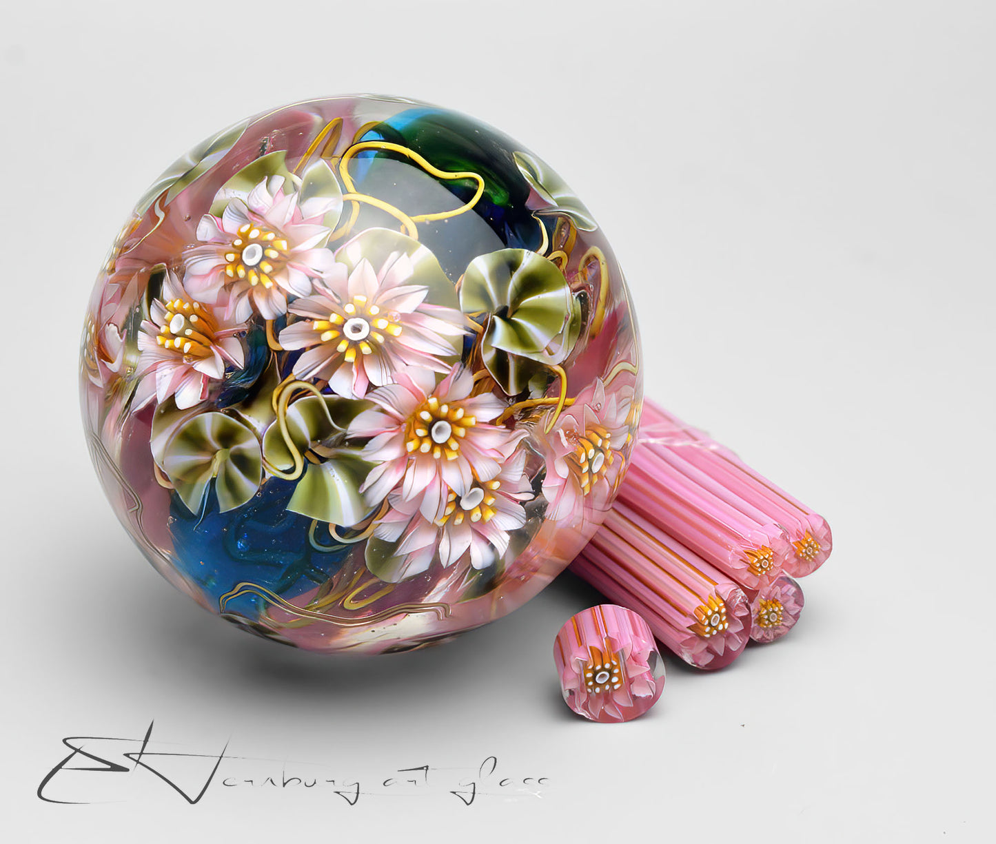 Murini. Pink Lotus Glass Murine Cane – 50 mm sticks, COE 104 Materials for lampwork.