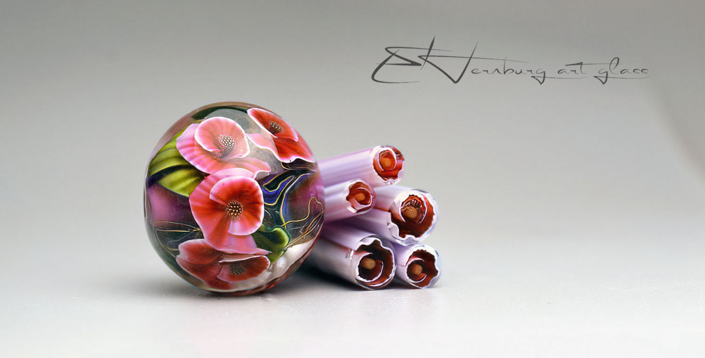 Murini flowers. Sticks 5 cm long. Materials for lampwork. Glass COE104