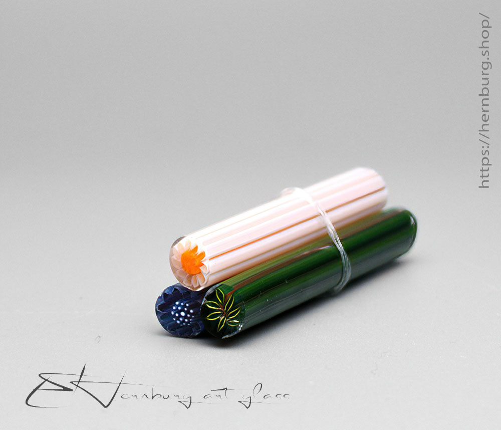 Murrini Flowers and Leaves Set of three sticks. Materials for lampwork. Glass COE104