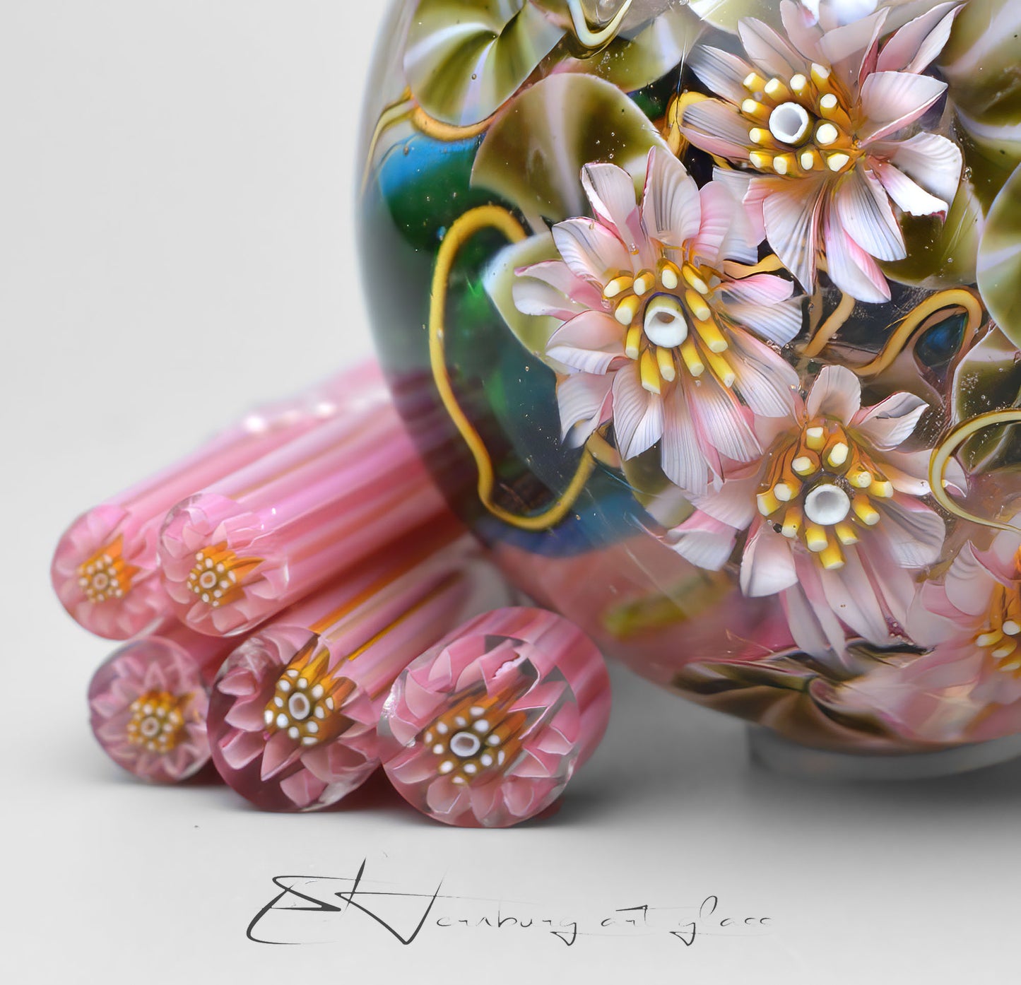 Murini. Pink Lotus Glass Murine Cane – 50 mm sticks, COE 104 Materials for lampwork.