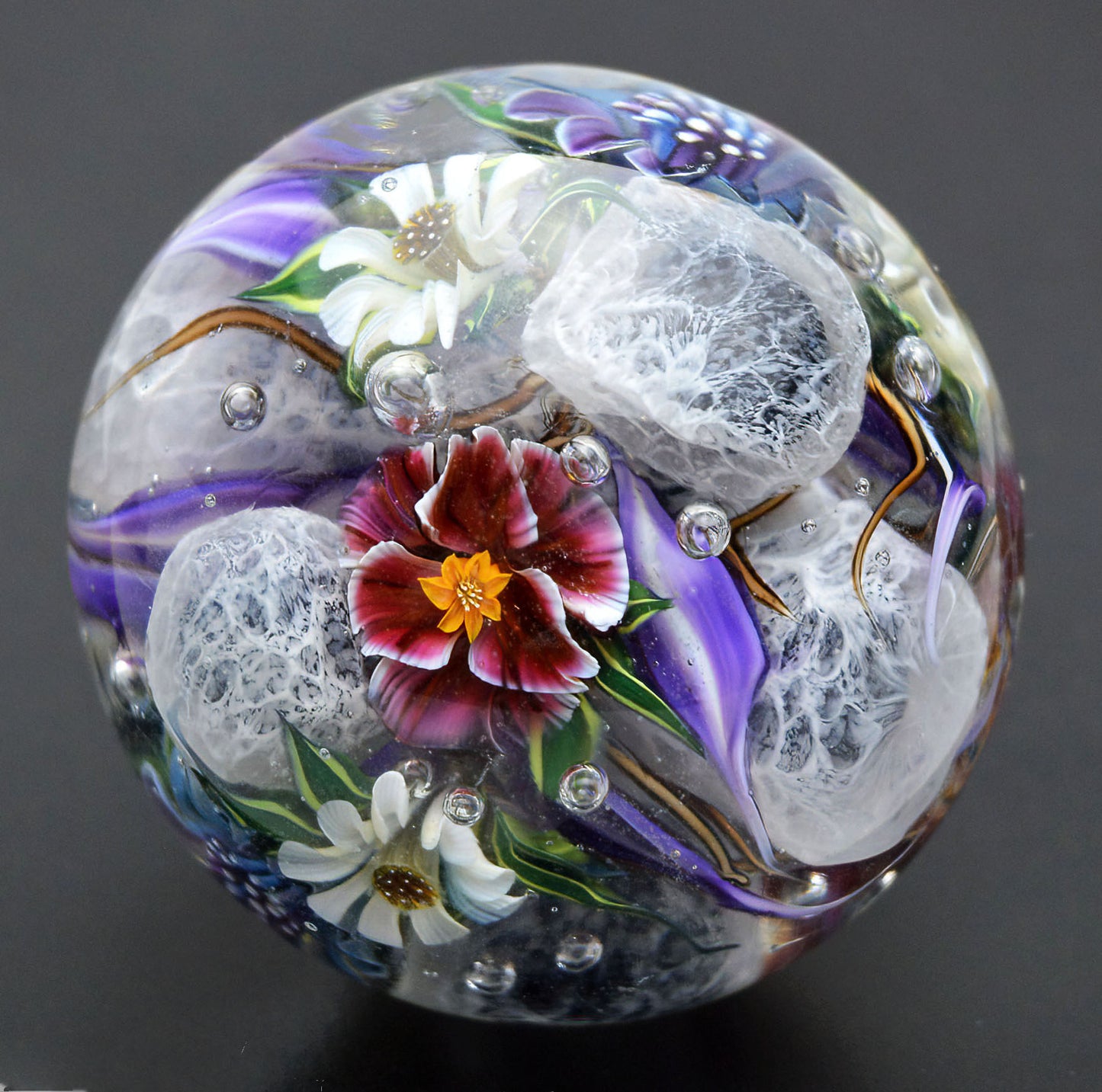 Marble "Silkworm’s Dream" Glass. Collectible ball. Diameter 44 mm - 1.73 inch