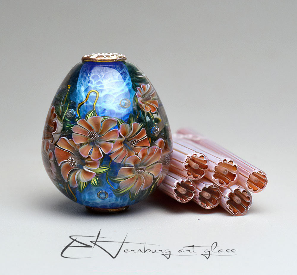 Murini flowers. Sticks 5 cm long. Materials for lampwork. Glass COE104