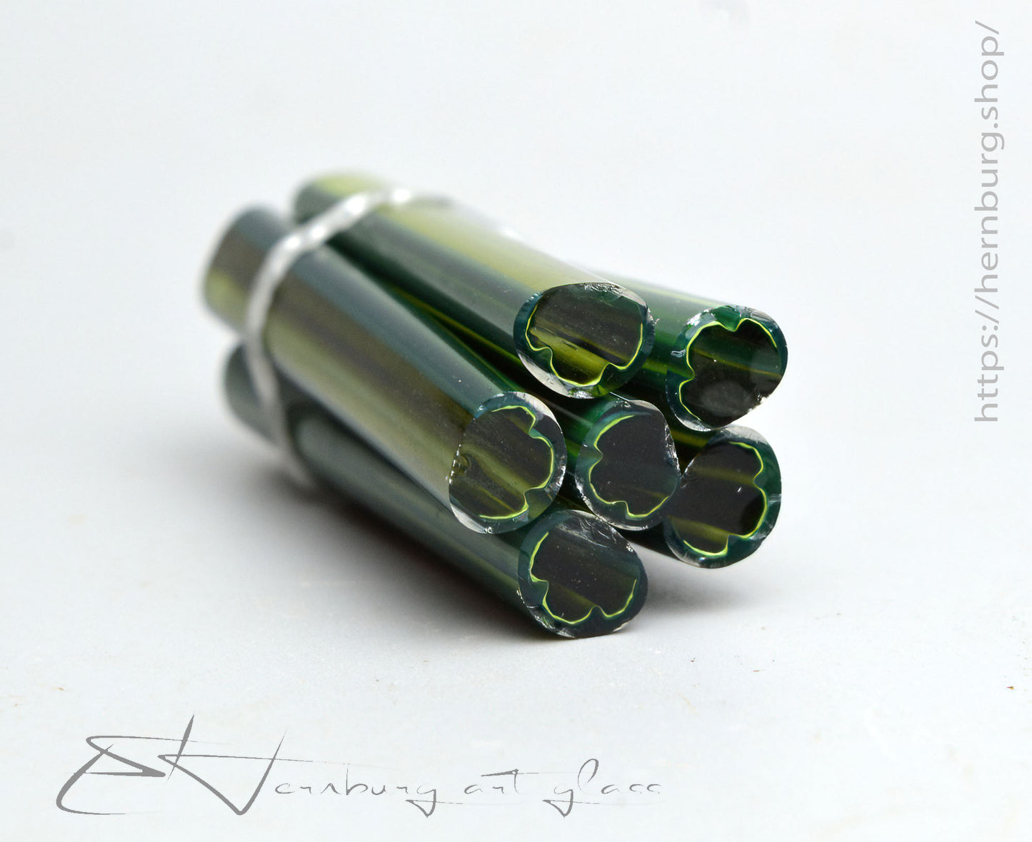 Murini green leaves. Sticks 5 cm long. Materials for lampwork. Glass COE104
