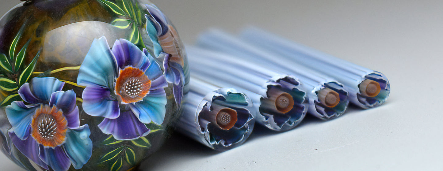 Murini flowers. IRISEL. Sticks 5 cm long. Materials for lampwork. Glass COE104