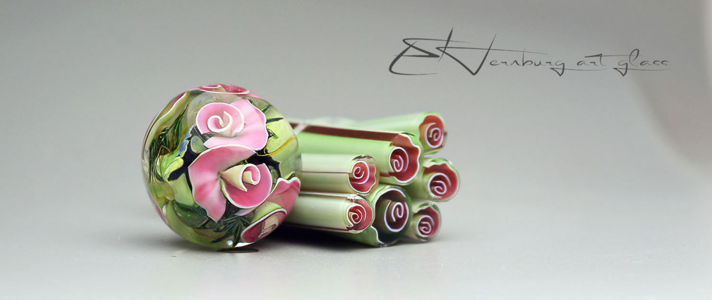 Murini roses. Sticks 5 cm long. Materials for lampwork. Glass COE104