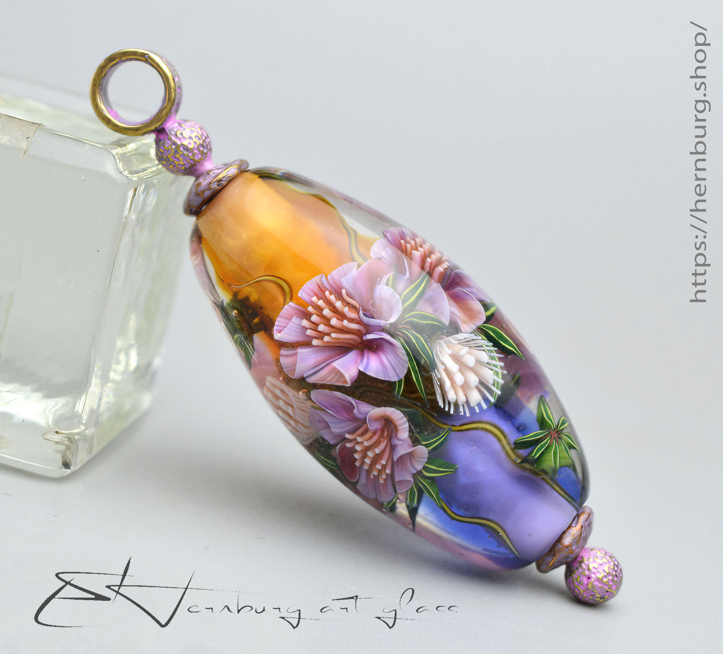 Pendant. Golden Dawn. Lampwork glass pendant.
