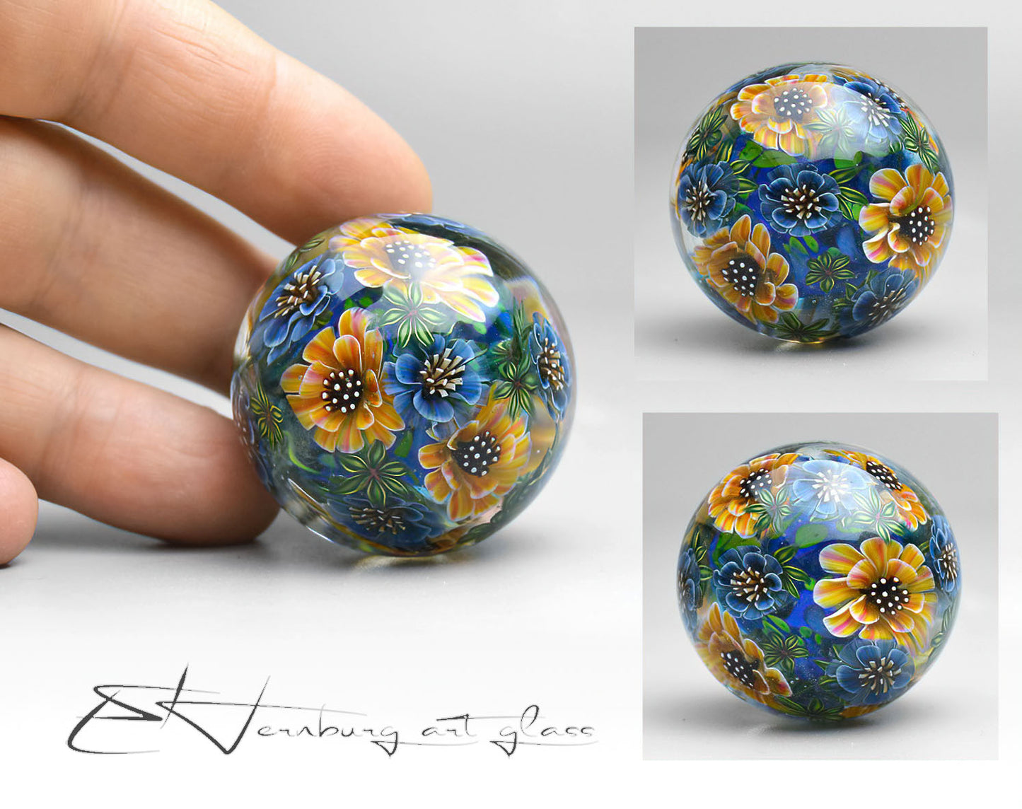 Marble. Collectible Sphere “Cyanella”. Glass. . Diameter — 40 mm (1.57”)