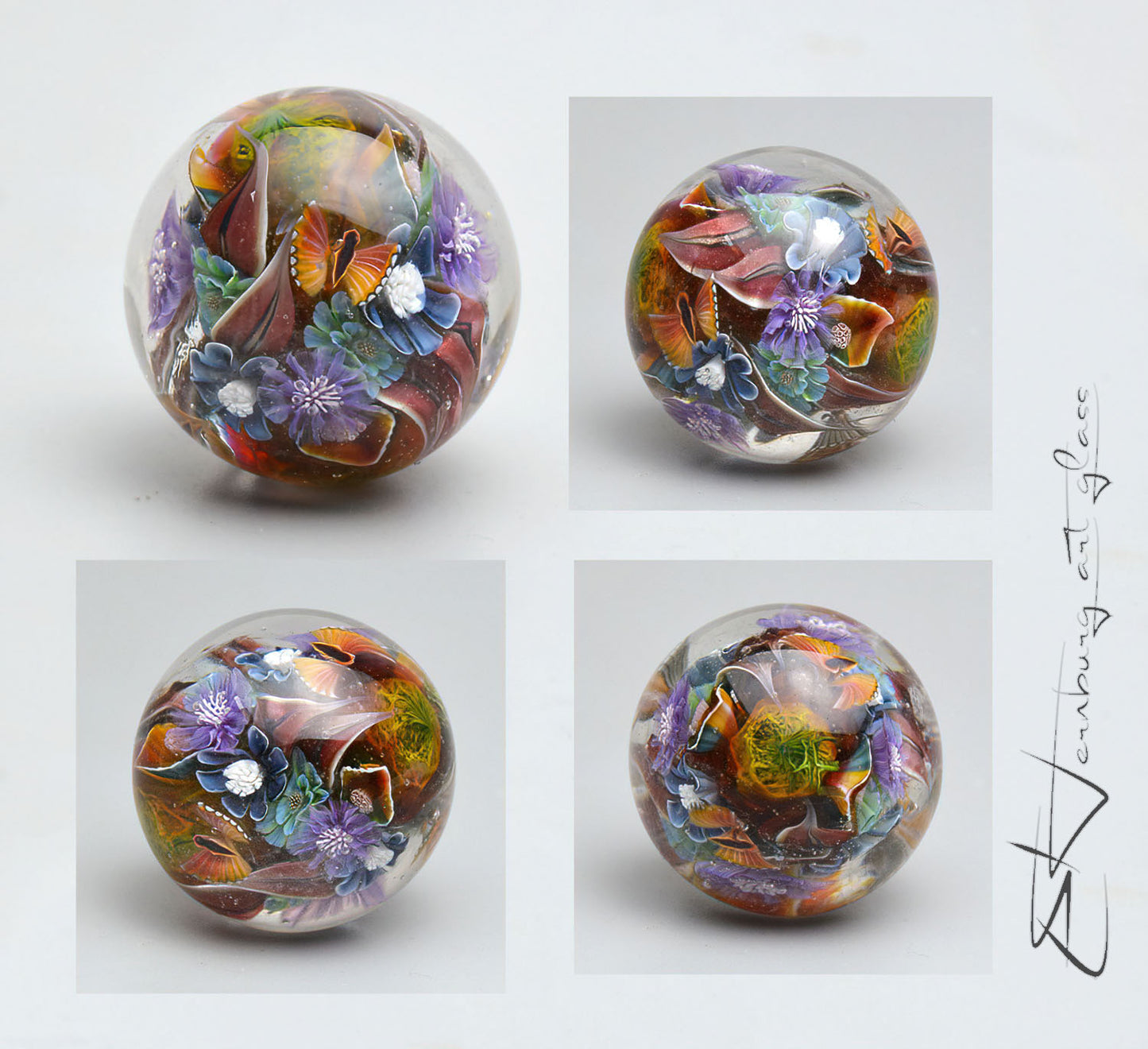 Lampwork marble. Collectible Sphere “Living Core”. Glass. . Diameter — 35 mm (1.38”)